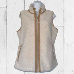 Tommy Bahama Sherpa Vest Womens Faux Suede Trim Coconut Cream size XS